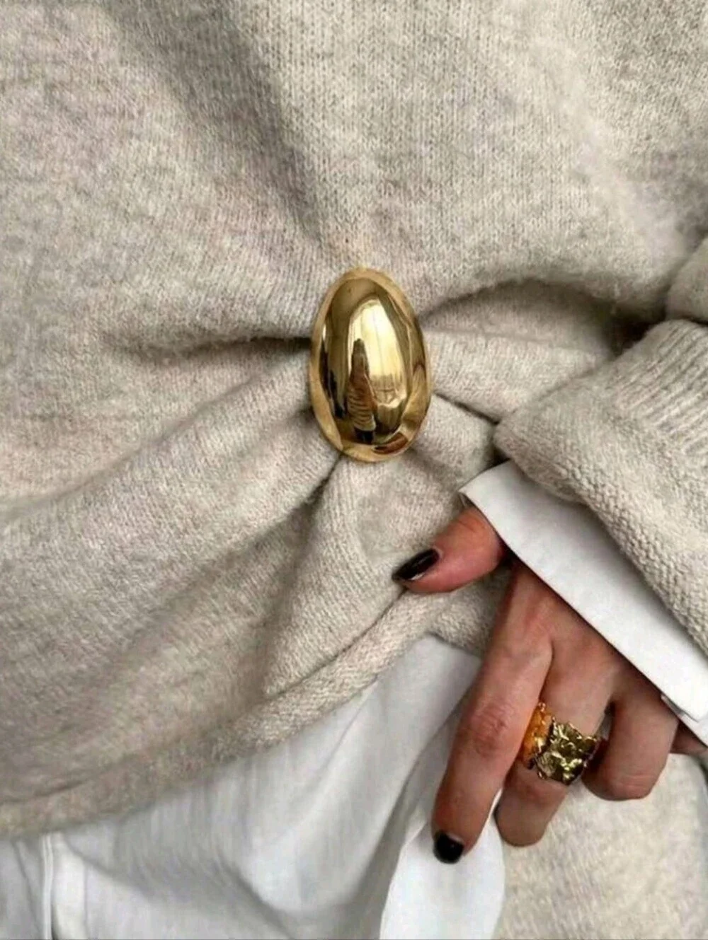 New! ZARA Gold Teardrop Brooch Minimalist Liquid Metal Sculptural Pin | NWOT